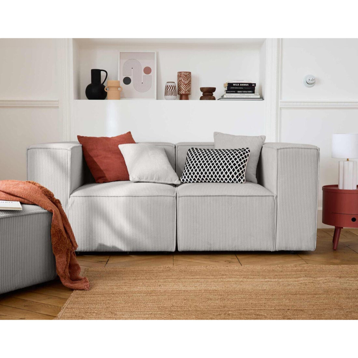 Arty - module d'assise gauche - en velours côtelé - Gris clair