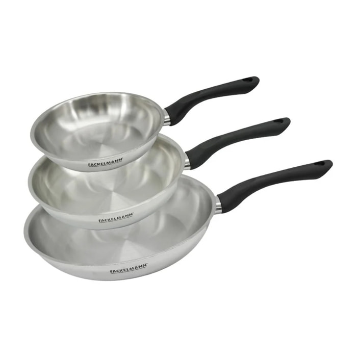 Set 3 poêles 20 24 et 28 cm en inox Fackelmann Geneva