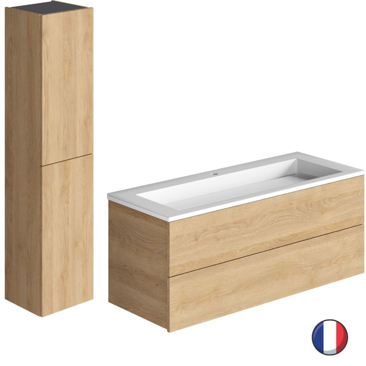 Meuble vasque 120 cm BURGBAD Cosmo chêne cachemire + colonne