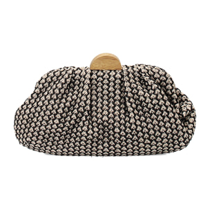 Clutch donna nero beige in raffia