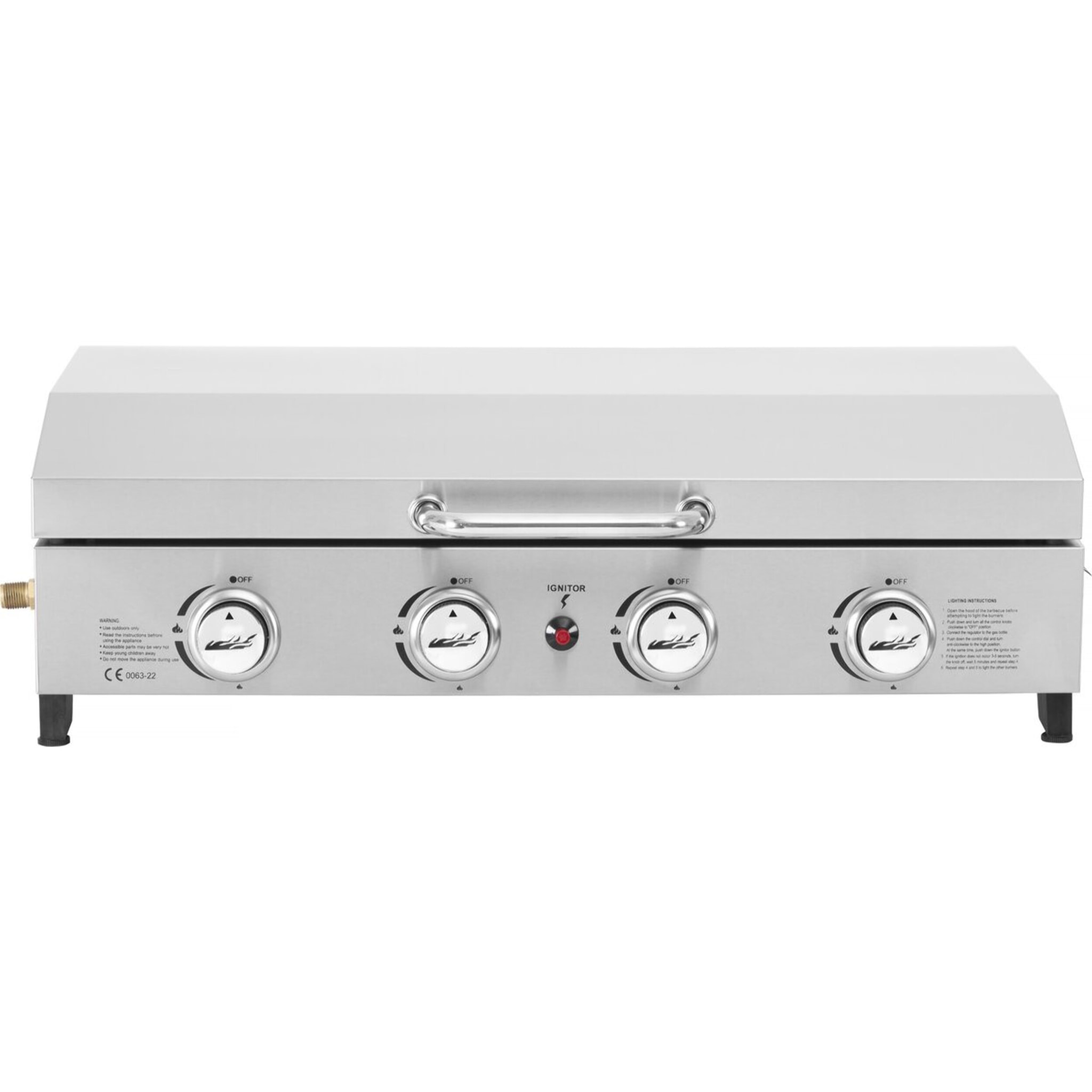 Plancha à gaz en inox avec 4 bruleurs et couvercle "Fasto" - 10 kw - Gris