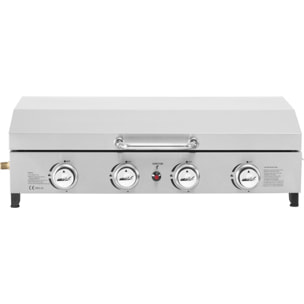 Plancha à gaz en inox avec 4 bruleurs et couvercle "Fasto" - 10 kw - Gris