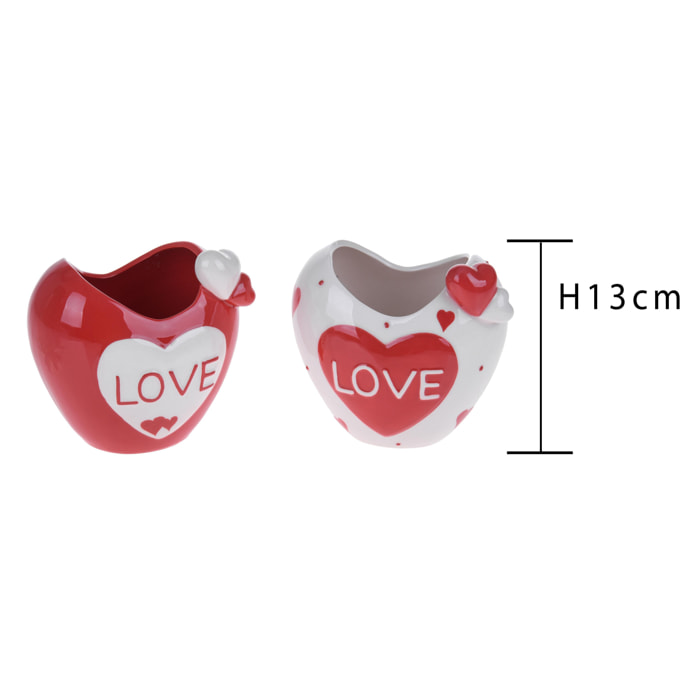 Vaso A Forma Di Cuore Con Scritta Love. Altezza 13 Cm - Pezzi 3 - 13X13X10cm - Colore: Incolore - Bianchi Dino - Cuore Contenitori Ceramica E Mat.