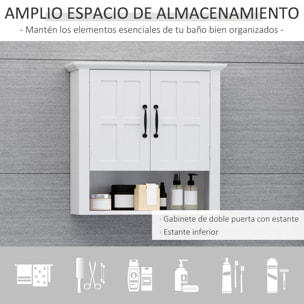 Armario de Pared para Baño Mueble Suspendido de Baño con 2 Puertas y Estante Ajustable y Almacenamiento Abierto para Aseo Dormitorio Ducha 60x19,8x58 cm Blanco