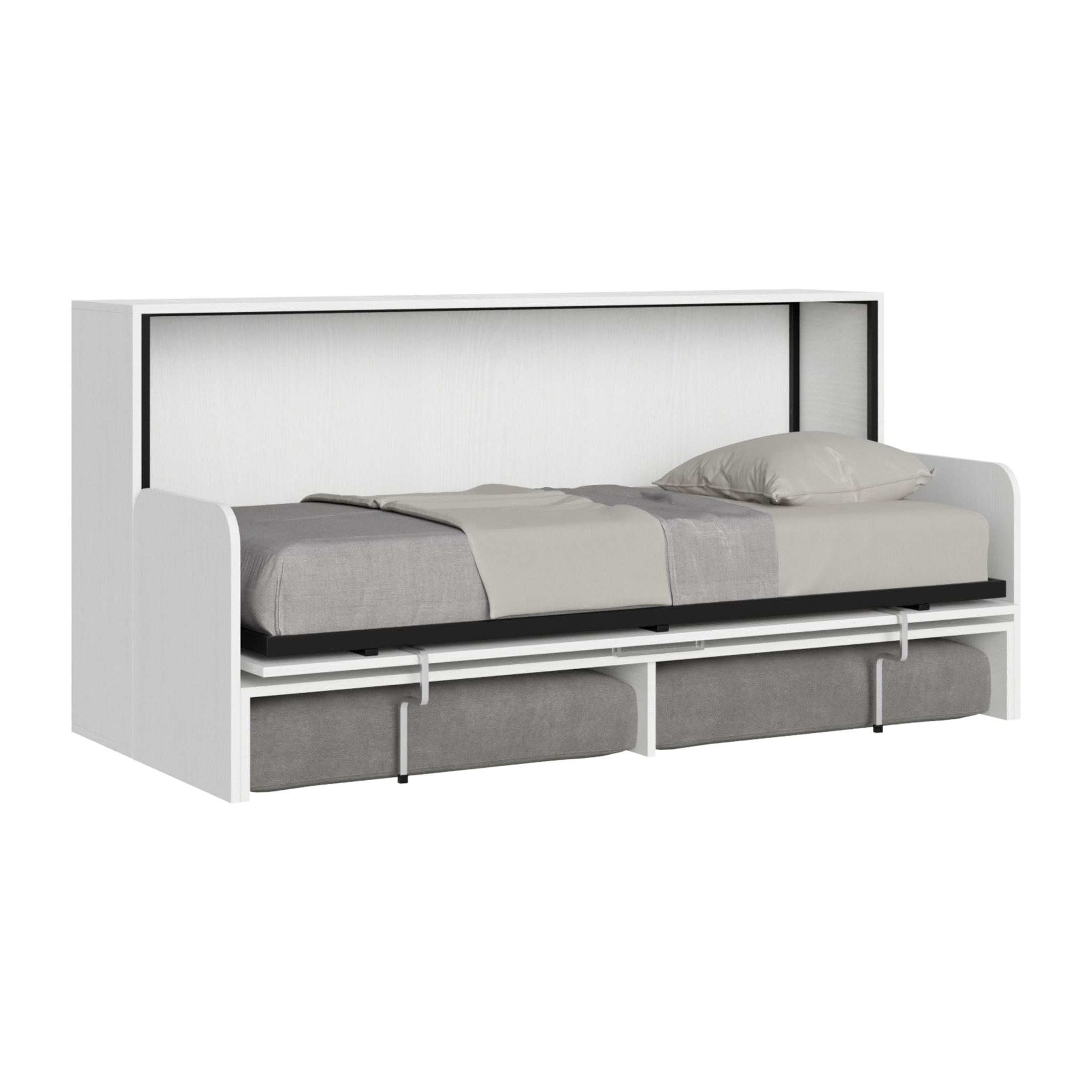 Cama abatible individual horizontal Kando Sofà con colchón Fresno Blanco -ALESSIA 20