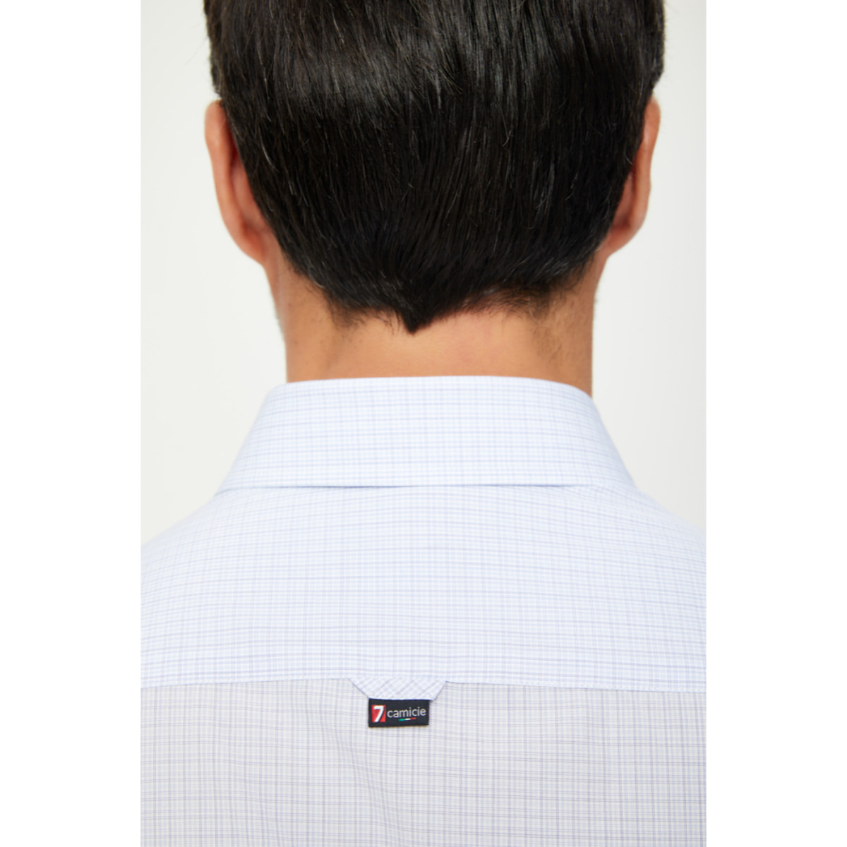 Camicia Uomo 1 Bottone Button Down Slim Cotone Quadro Piccolo Celeste/Bianco
