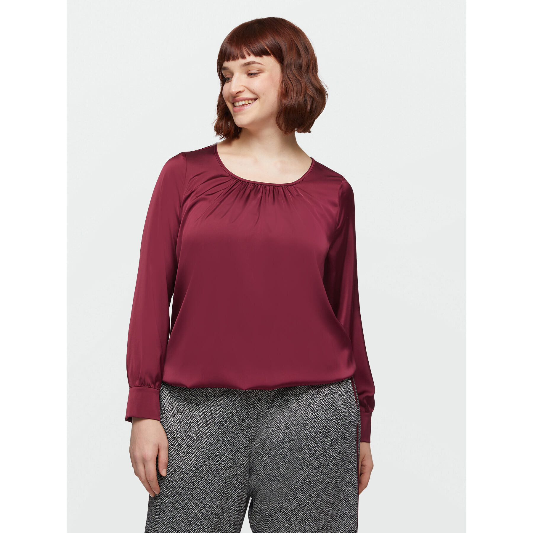 Fiorella Rubino - Blusa de raso con bajo elástico - Burgundy