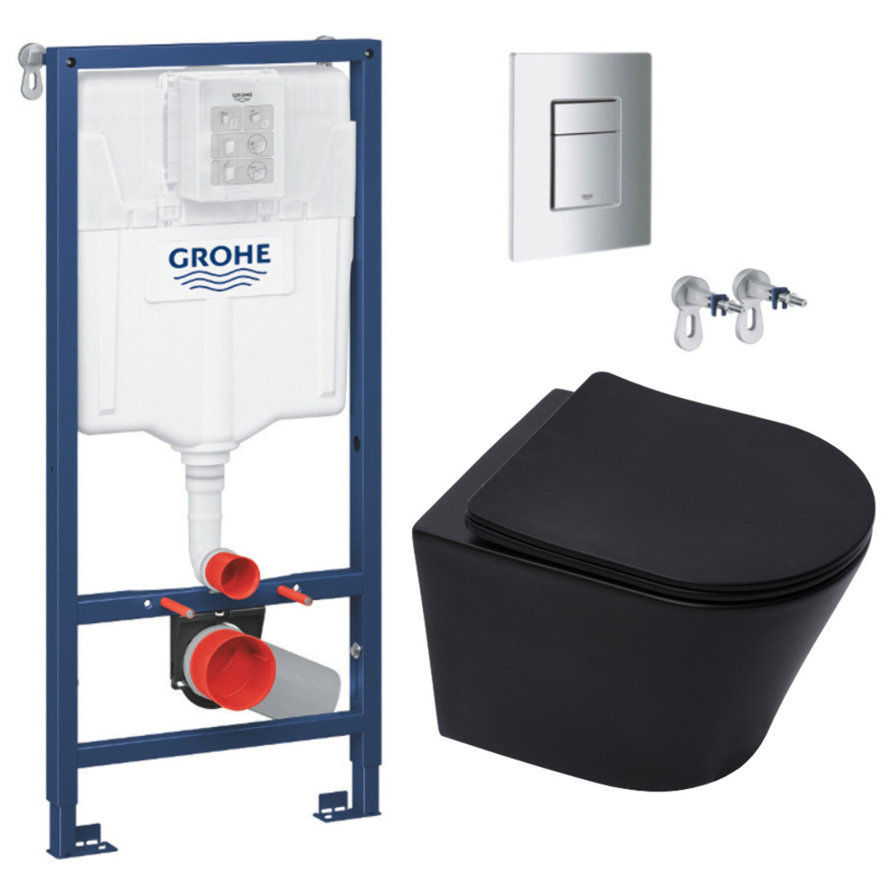 Pack WC Bâti-support Rapid SL + Cuvette SAT noire mat + Abattant frein de chute + Plaque Chrome