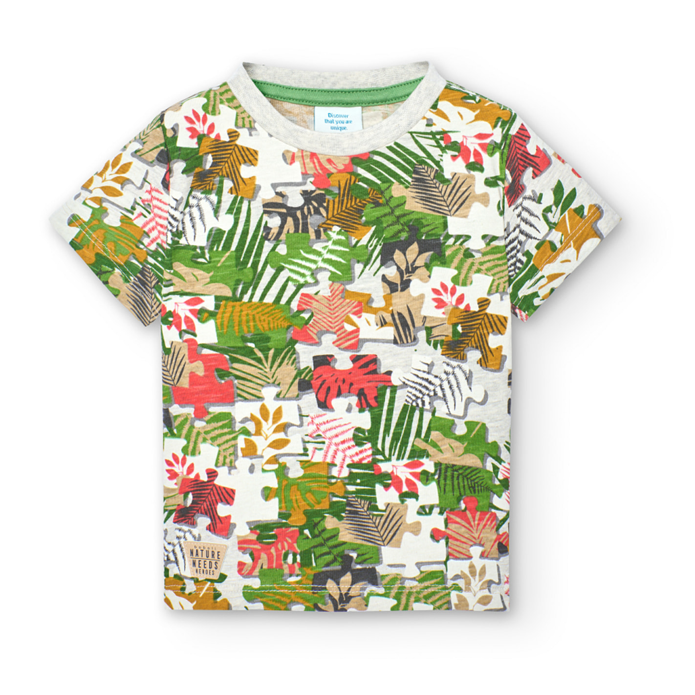 Camiseta niño estampada, mangas cortas, verde, 328036-9414