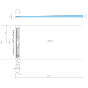 Receveur de douche à carreler 180 x 90 cm Wedi Fundo Riolito Neo + barrette de finition + bonde verticale + kit d'étanchéité + colle 320