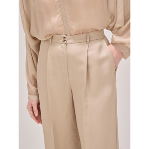 Oltre - Pantalones wide leg mezcla de lino - Beige