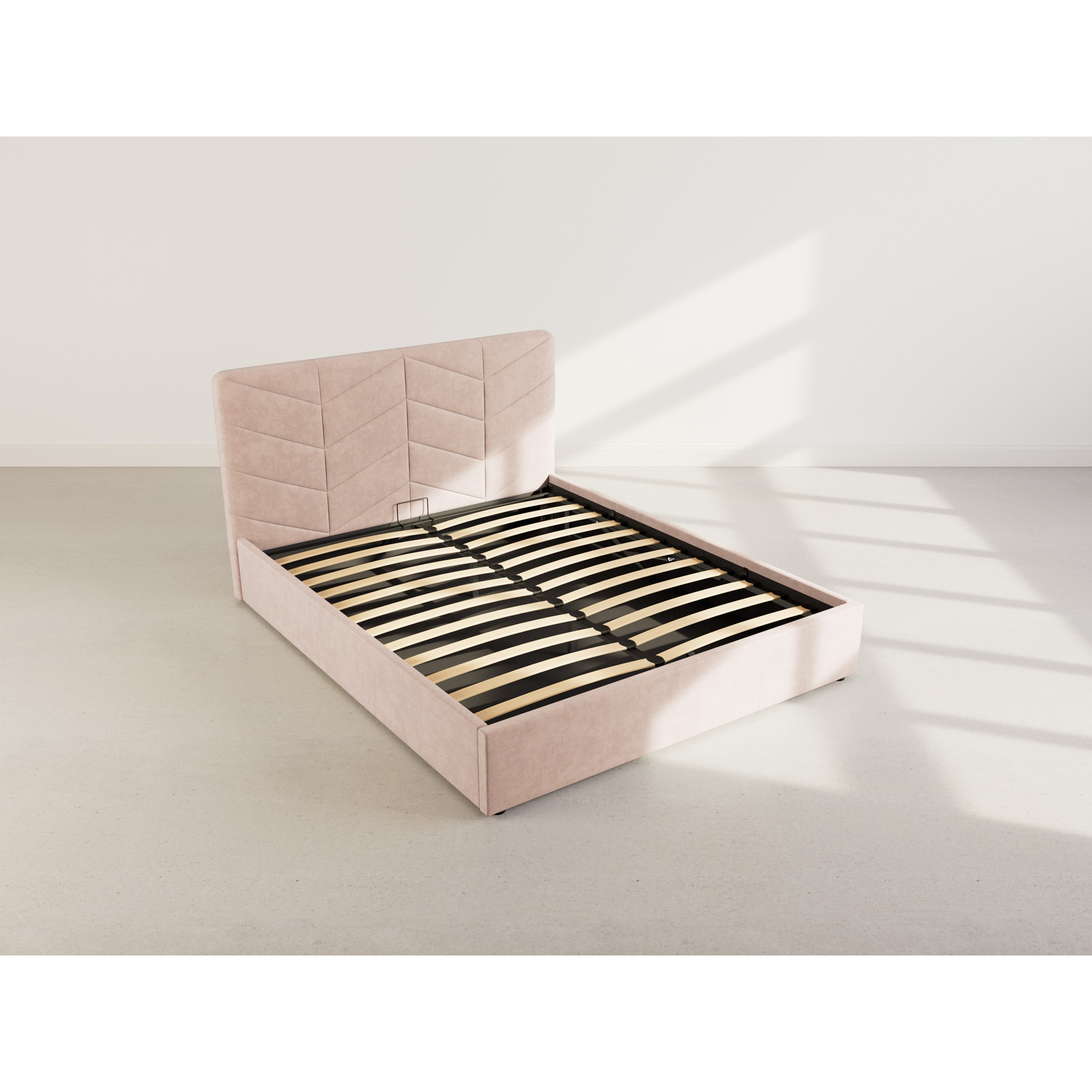 Peonis - lit coffre - 160x200 cm - en velours - sommier inclus - Taupe