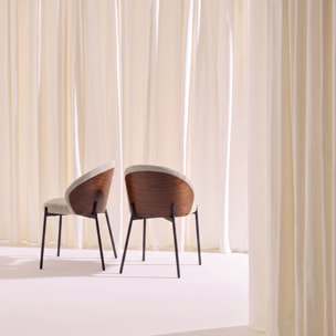 Chaise bois de peuplier teinté noyer, acier et tissu texturé (lot de 2) PAUL