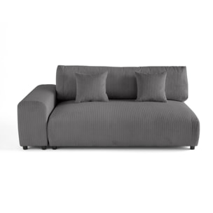 Garance - module d'assise 3 places avec accoudoir gauche - en velours côtelé - Gris foncé