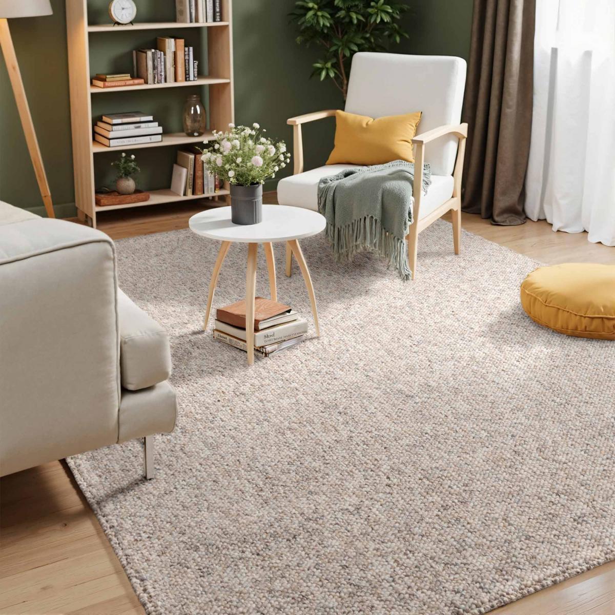 Tapis salon, motif faux uni, poils ras, look chaleureux, entretien