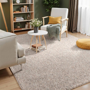 Tapis salon, motif faux uni, poils ras, look chaleureux, entretien