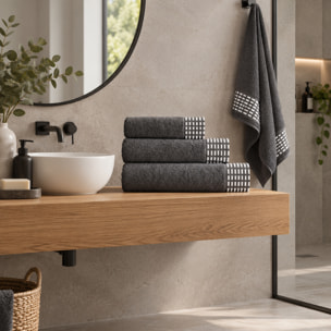 Set 3 serviettes SQUARE - 100% coton 450gr/m2 - 30x50+50x90+70x130 cm - Plusieurs couleurs disponibles -