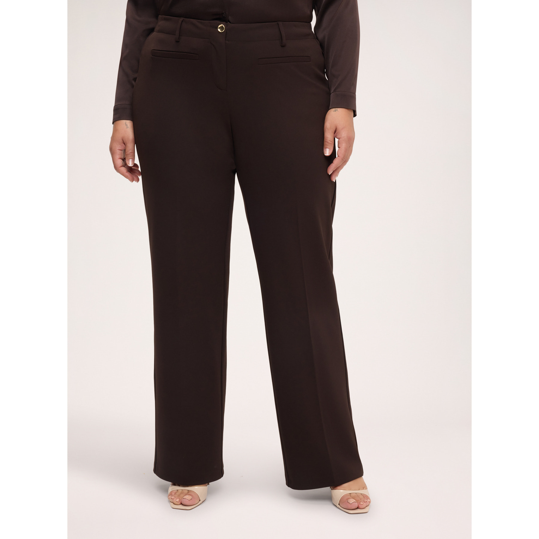 Fiorella Rubino - Pantaloni Wide Leg in tessuto stretch - Marrone