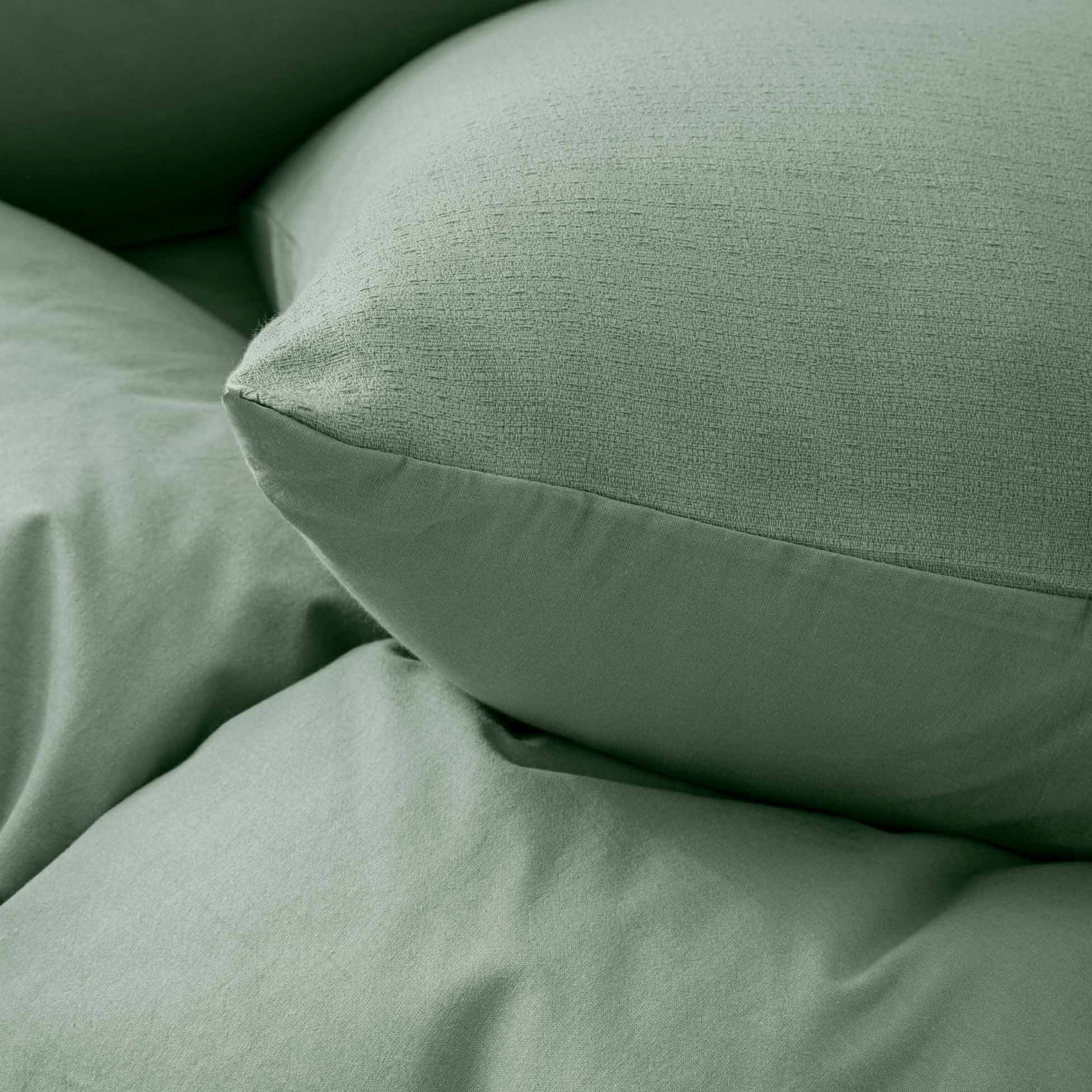 Parure de lit 3 pièces en coton tissage épais housse + taies - Vert