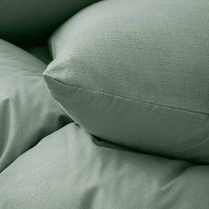 Parure de lit 3 pièces en coton tissage épais housse + taies - Vert
