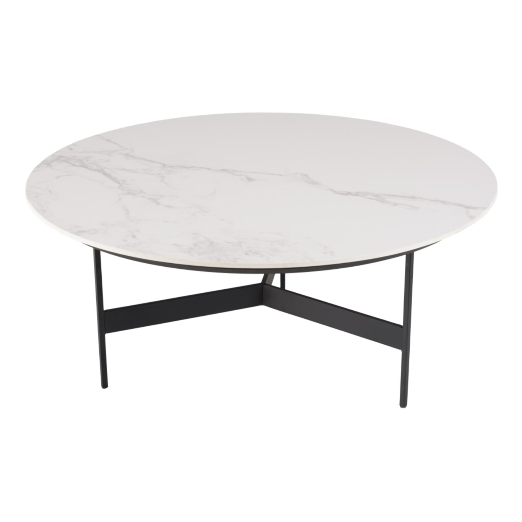 DALY - Table basse ronde 78x78cm plateau effet marbre piètement métal