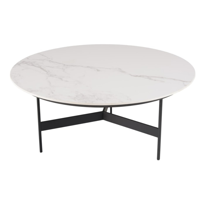 DALY - Table basse ronde 78x78cm plateau effet marbre piètement métal