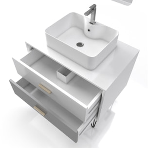 MEUBLE SALLE DE BAIN SCANDINAVE BLANC ET GRIS 80cm AVEC TIROIRS, VASQUE A POSER - MIROIR