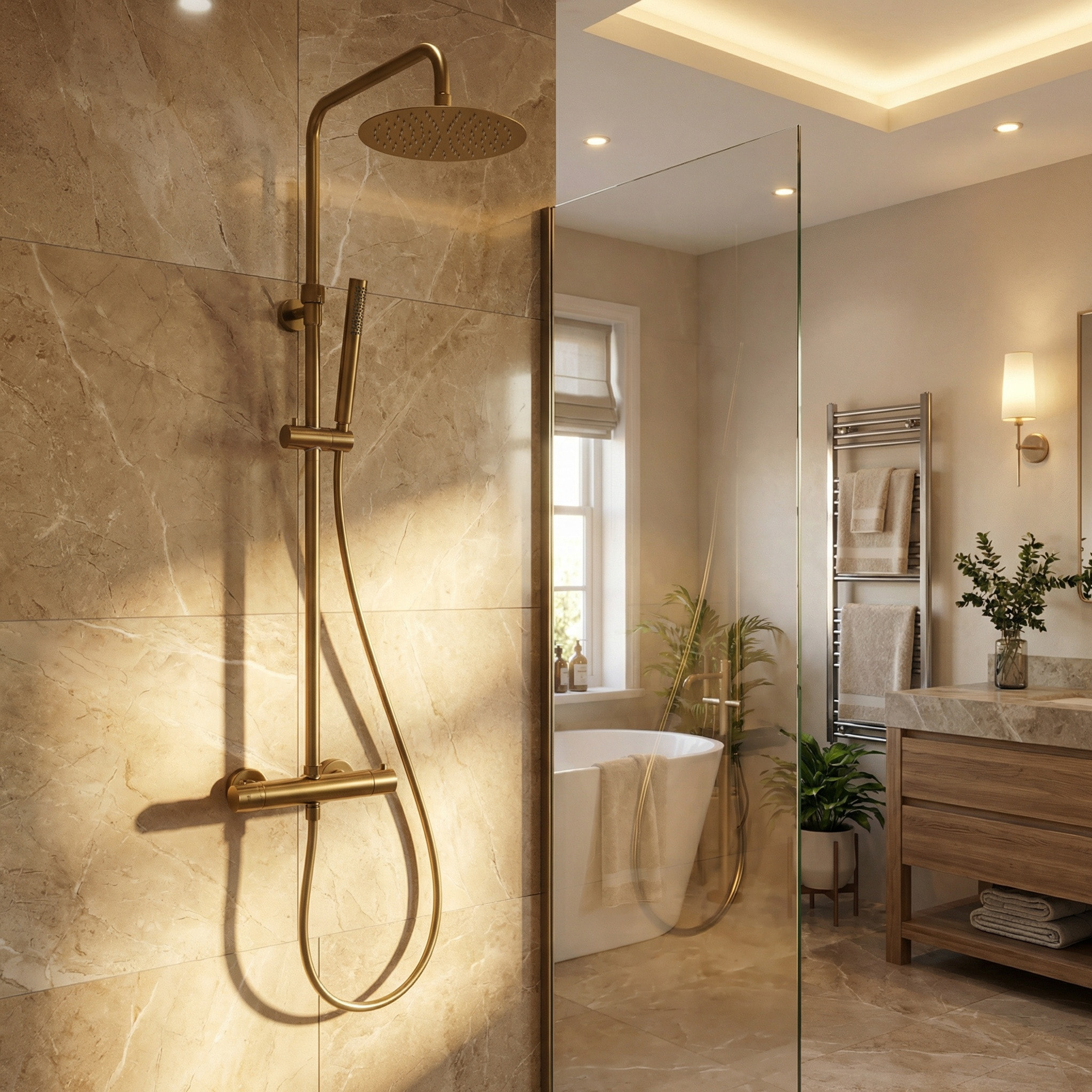 SAT DARK Colonne de douche avec Mitigeur Thermostatique, Or Brossé (SATDASSTKBZ)