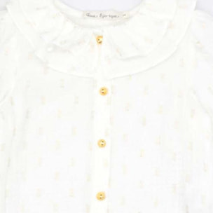 Blusa con doble cuello y manga con volumen en dorado y blanco