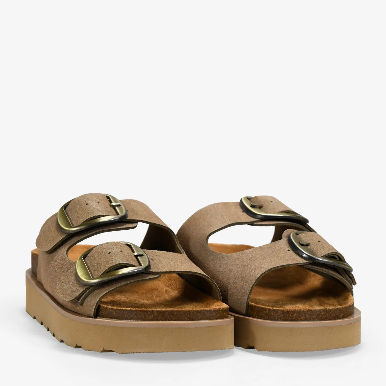 Sandalias de piel arena con doble hebilla