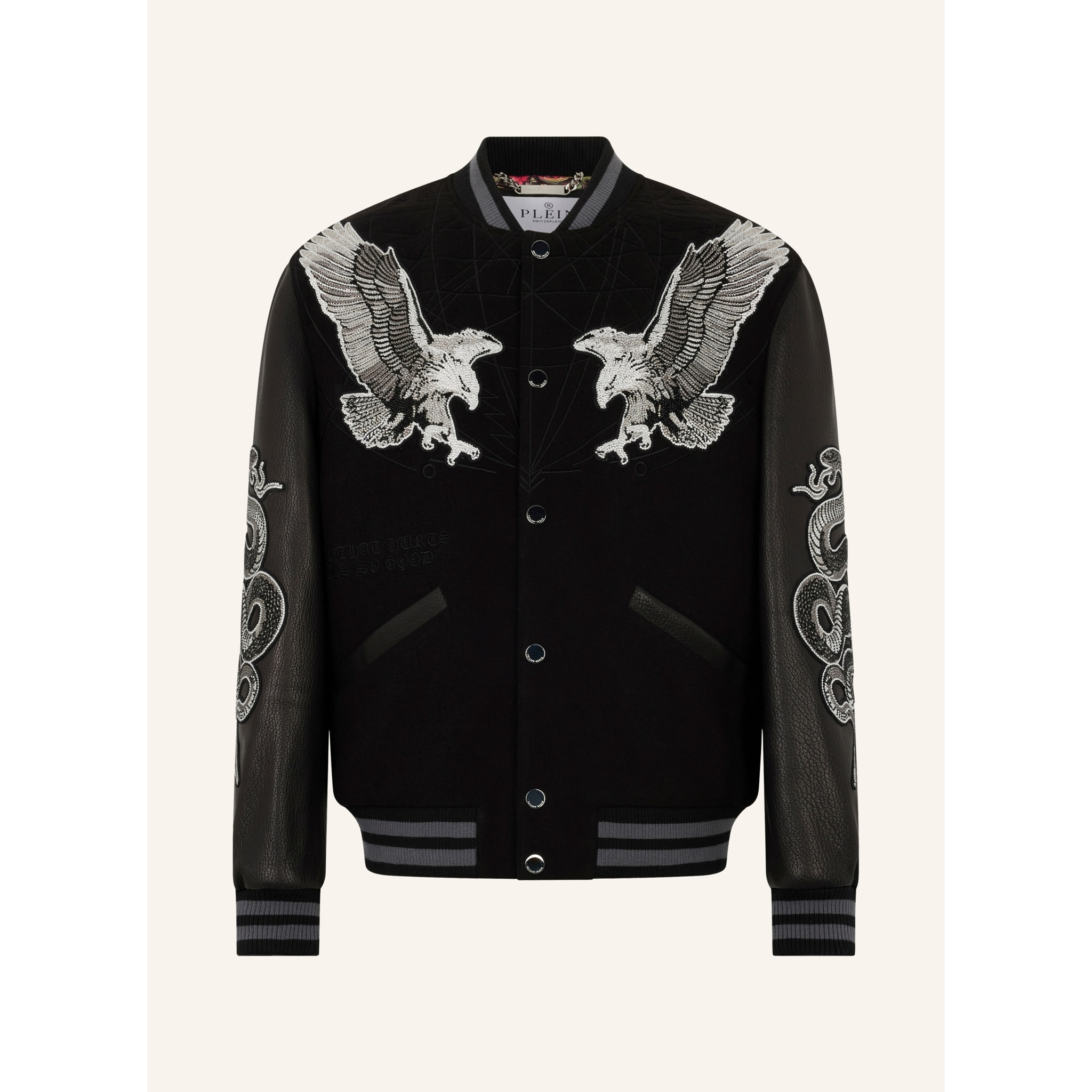 PHILIPP PLEIN Composed Varsity Bomber Tattoo Strass
