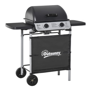 Barbacoa de Gas con 2 Quemadores 5,6 KW BBQ de Gas con 2 Ruedas 2 Mesas Laterales y Parrillas de Acero para Picnic Camping 104x49x99 cm Negro