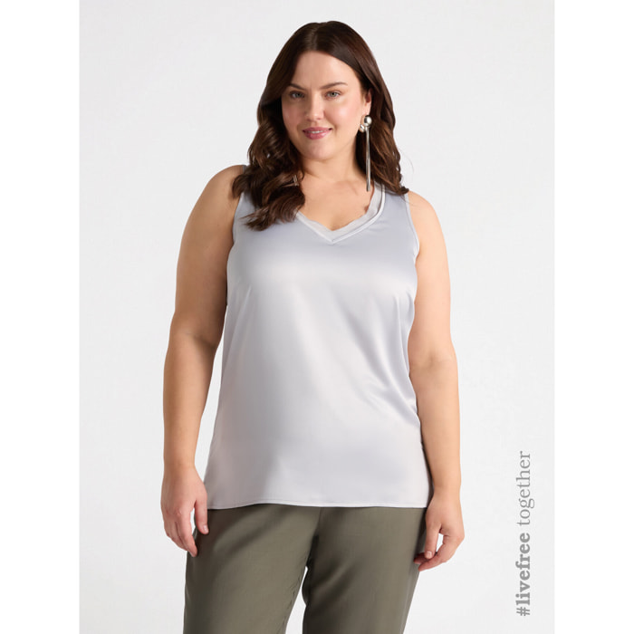 Fiorella Rubino - Top de dos tejidos con escote de pico - Gris
