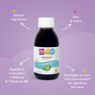 PEDIAKID - Sirop Nervosité -Complément Alimentaire Naturel - Formule Exclusive au Sirop d'Agave - Favorise l'Apaisement - Réduit l'Agitation - Arôme Naturel Cassis - Lot de 3 Flacons de 125 ml