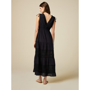 Oltre - Long dress with lace inserts - Negro