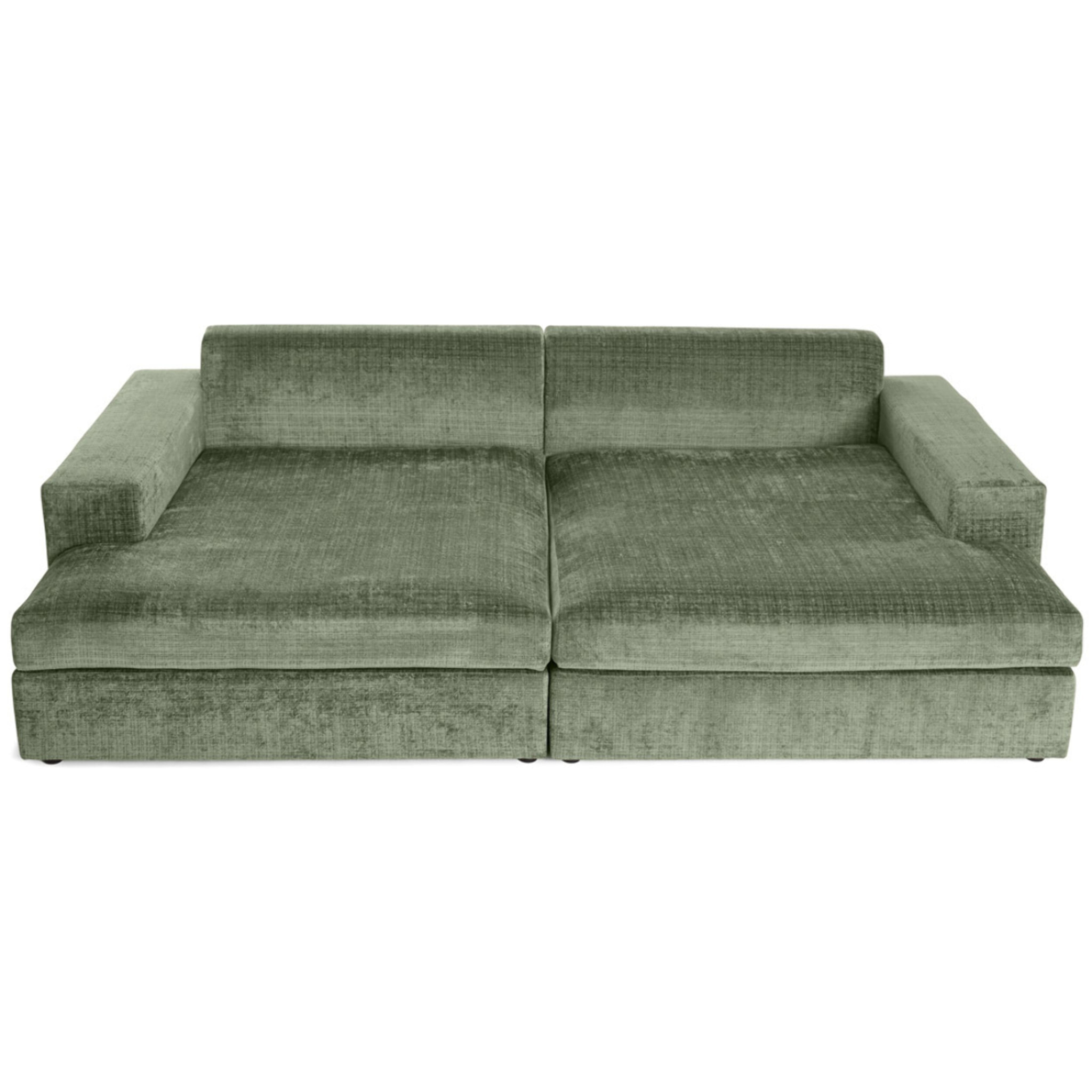 Collins - canapé droit 4 places avec double méridienne - assise profonde - en velours texturé - Vert