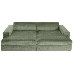 Collins - canapé droit 4 places avec double méridienne - assise profonde - en velours texturé - Vert