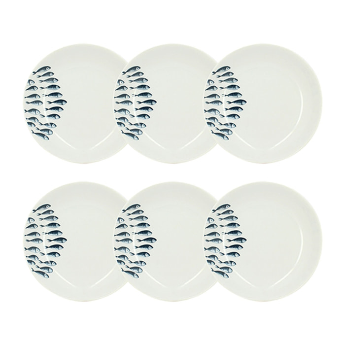 Lot de 6 assiettes creuses motif marin en porcelaine 20cm PESCARE