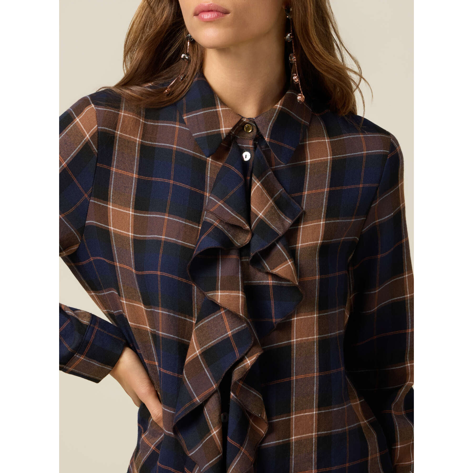 Oltre - Camisa de franela con volantes - Azul