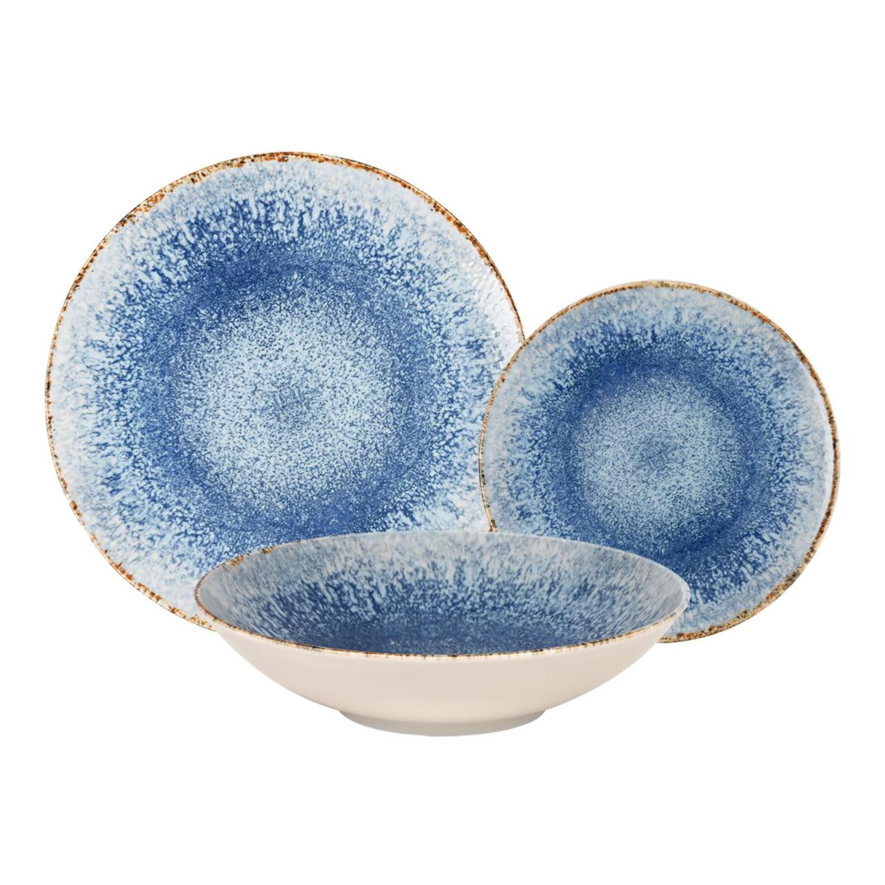Service 18 pièces bleu en porcelaine - "Rivage Azur"