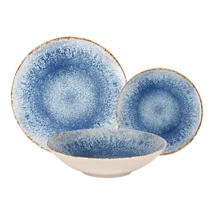 Service 18 pièces bleu en porcelaine - "Rivage Azur"