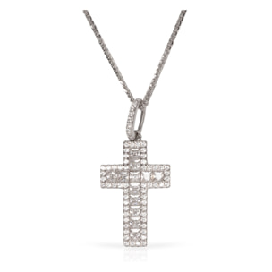 Collar de plata de ley 925 con colgante de cruz de plata adornada con circón brillante y cierre de resorte.