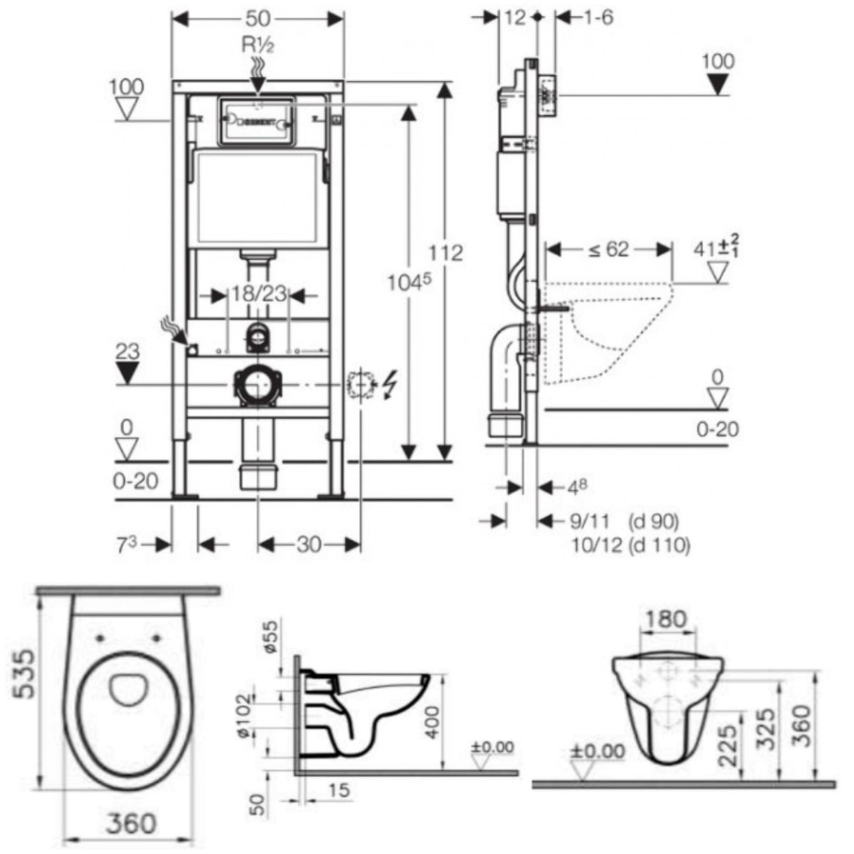 Pack Bati-support Geberit Duofix 112cm + WC suspendu Vitra Normus + Abattant softclose + Plaque blanche (NormusGeb1)