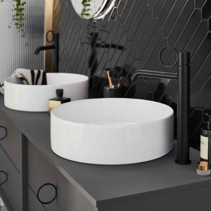 Mitigeur lavabo haut Vivienne noir mat avec bague noire mate