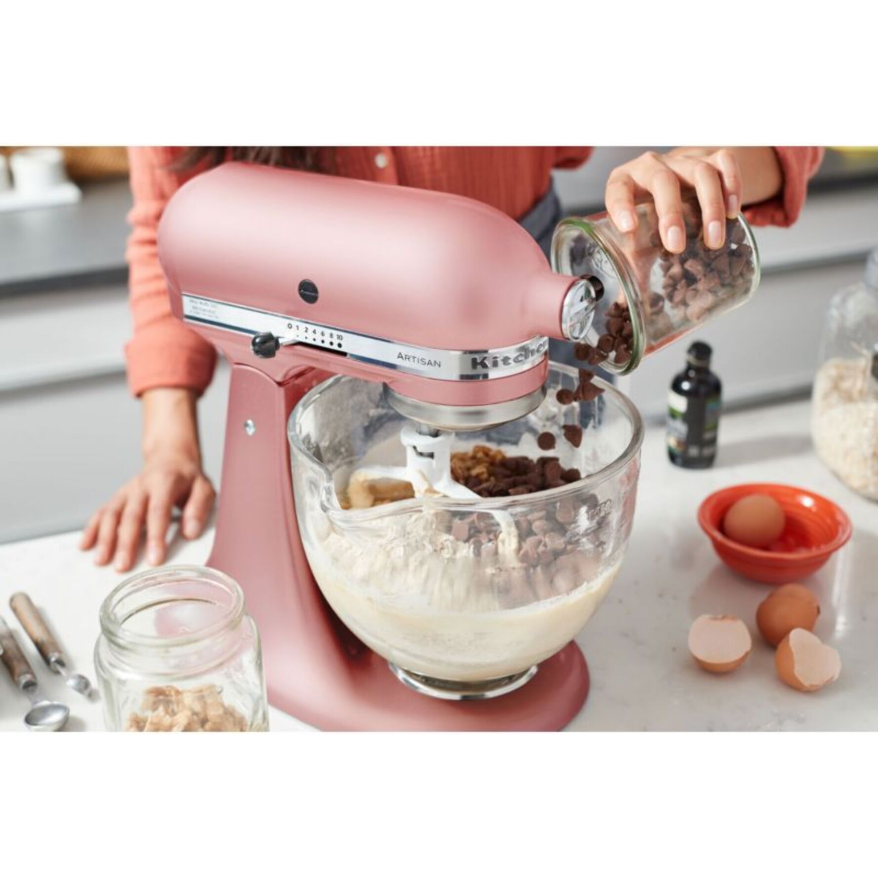 Robot pâtissier KITCHENAID 5KSM175PSEDR rose poudré, 4,8 L, bol avec poignée + bol 3 L, batteur souple et couvercle