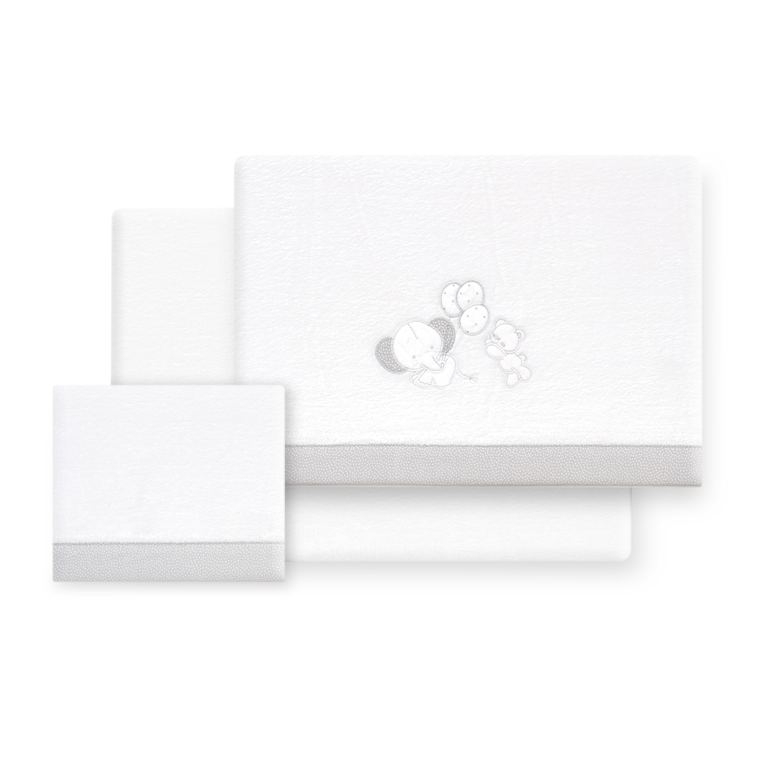 Triptico Cuna Coralina Oso Elefante Globos +Broche Bco/Gris