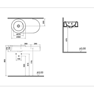 Lavabo VITRA Liquid 80 cm sans trou et avec trop-plein