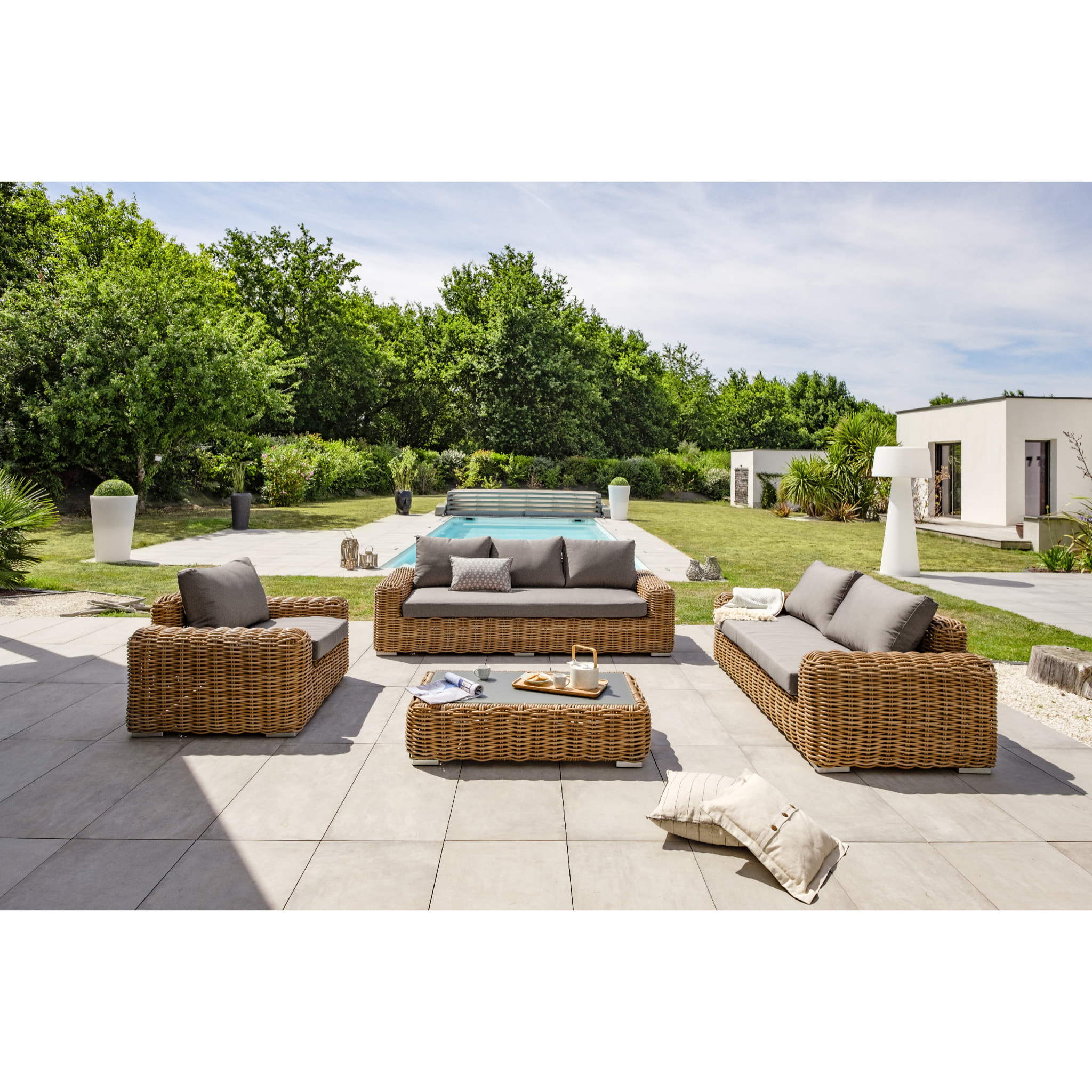 BORABORA - Salon de jardin 6 places en résine tressée