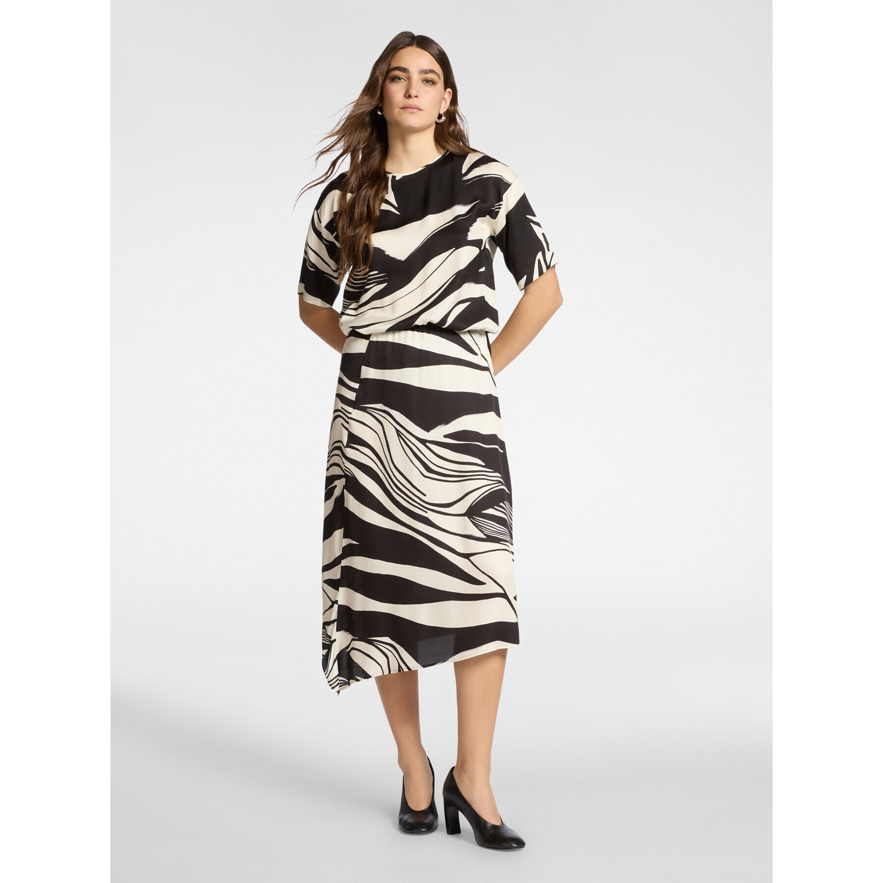 Elena Mirò - Blusa stampata in twill di viscosa - Nero