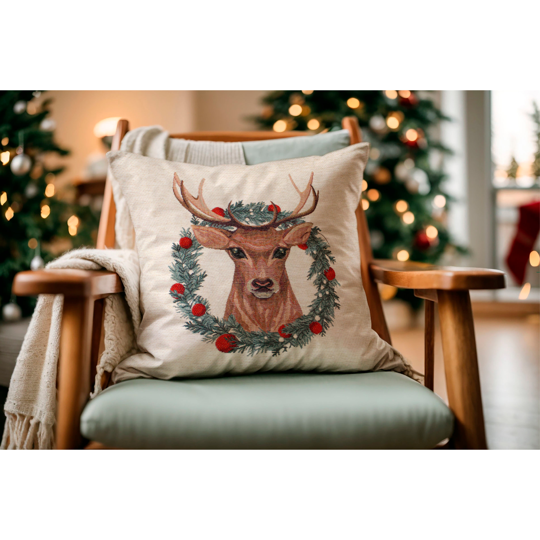 COPPIA CUSCINI ARREDO JACQUARD SFODERABILI 50X50 CM CUSCINO RENNA CON CORONA